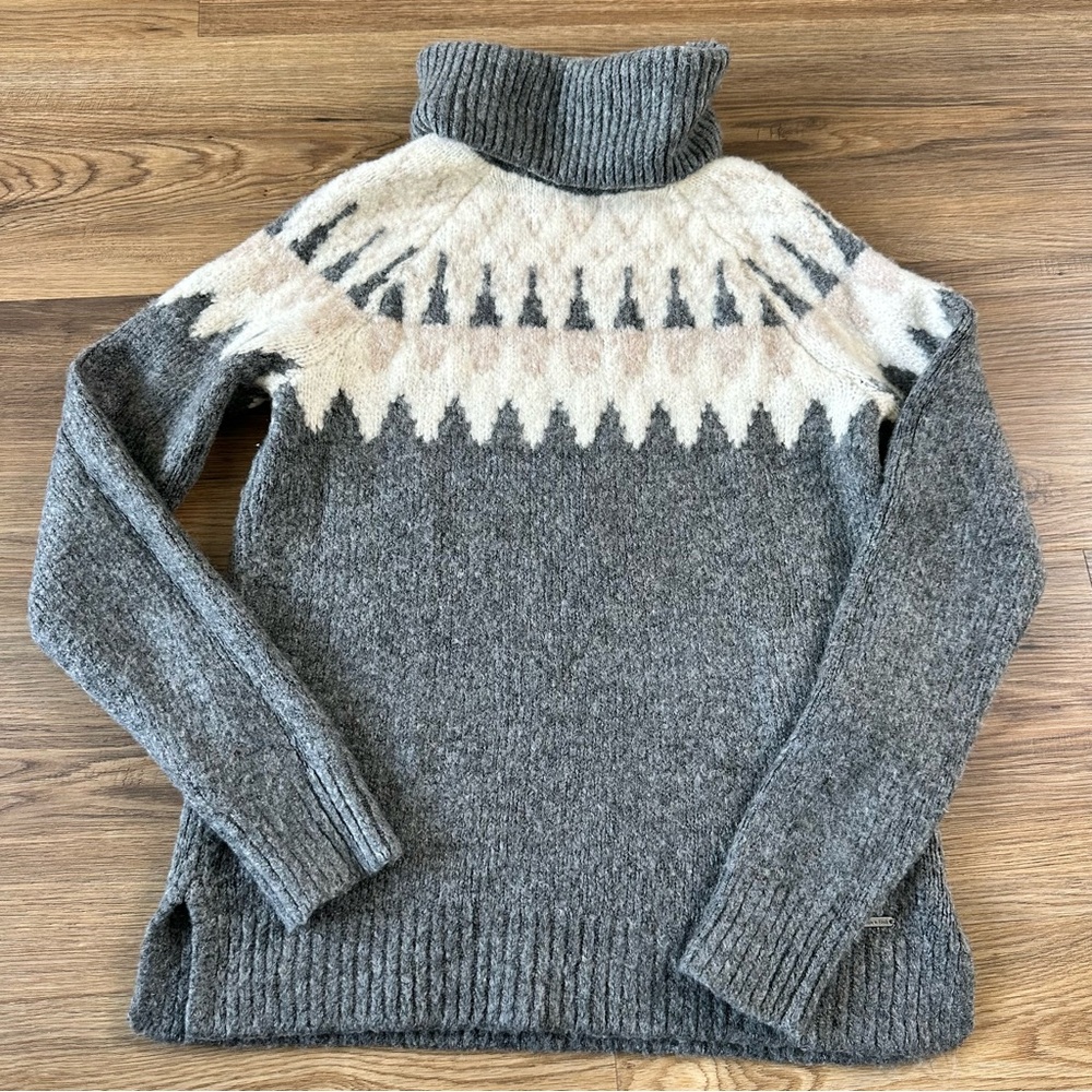 Abercrombie Fitch Fair Isle Turtleneck Sweater Cream Gray Nordic Cabin Small